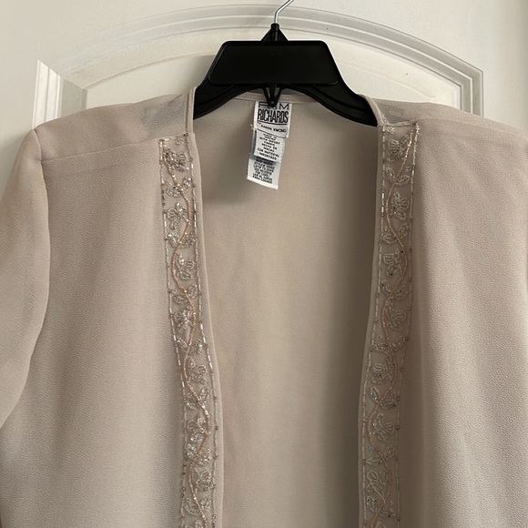 R&M Richards Cream Pink Floral Beaded Detail Sheer Blazer Jacket size 12P - Picture 12 of 17